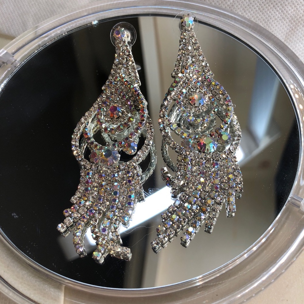 Large costume crystal drop statement earrings